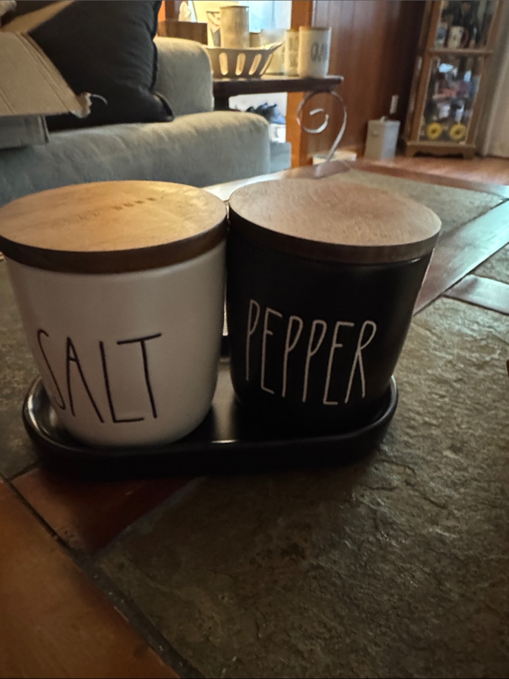 Rae Dunn Salt & Pepper Canister Set - White & Black with Wood Lids